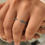 Open Gap Round Cut Blue Diamond Wedding Band