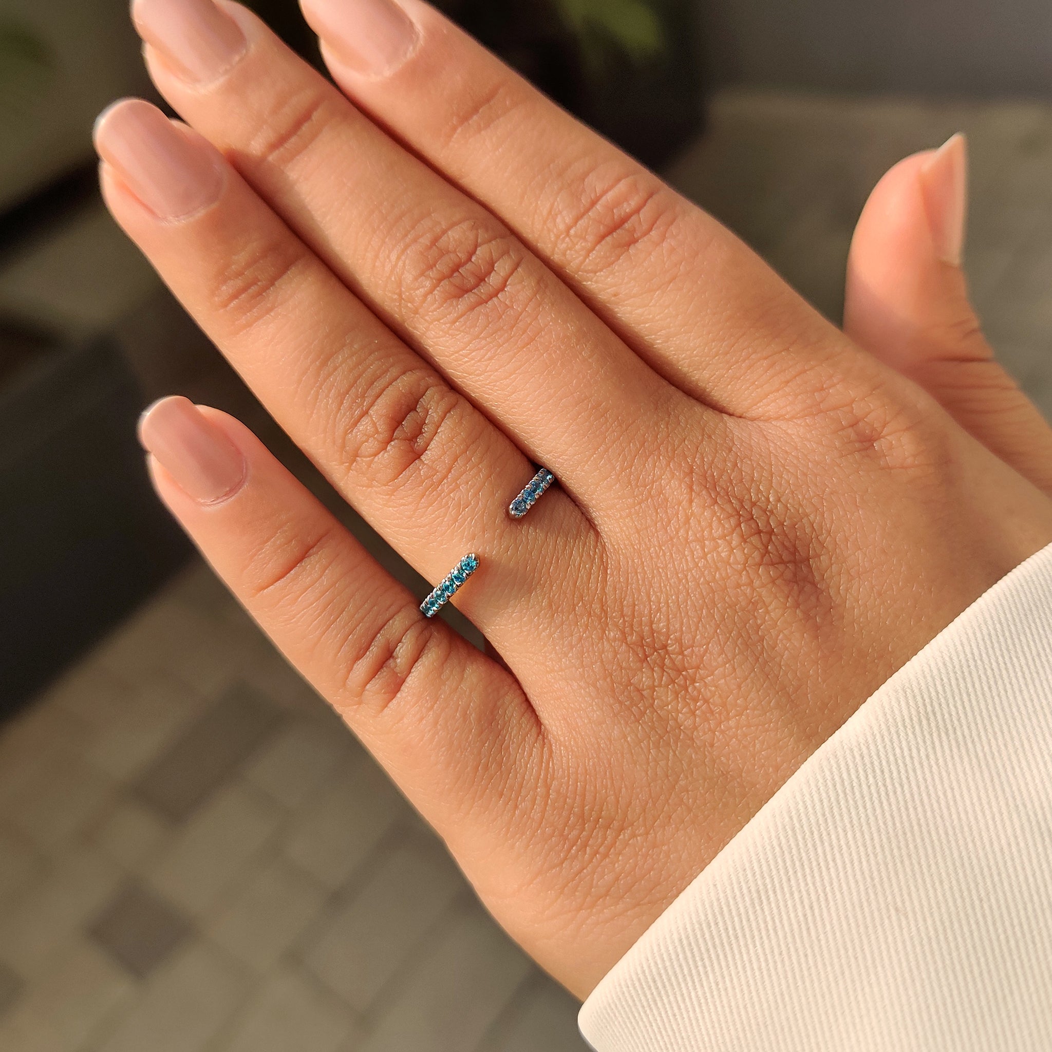 Open Gap Round Cut Blue Diamond Wedding Band