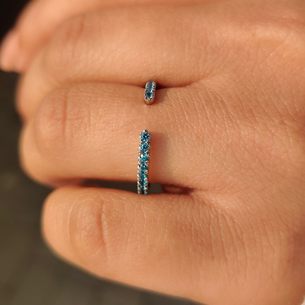 Open Gap Round Cut Blue Diamond Wedding Band