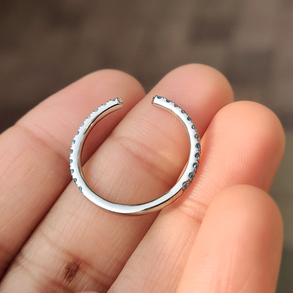 Open Gap Round Cut Blue Diamond Wedding Band