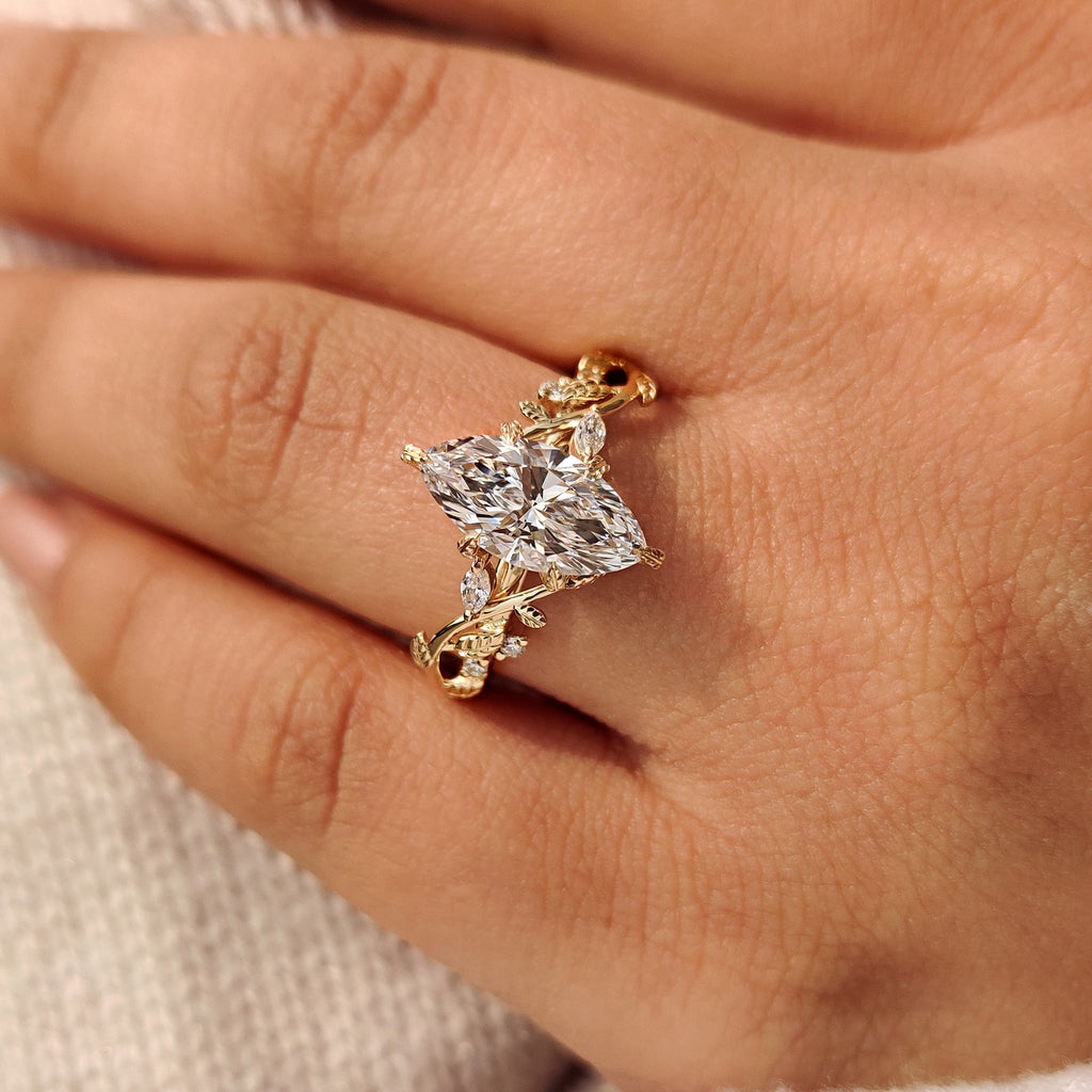 Nature Inspired Marquise Diamond Ring with Secure Leaf Style Prong