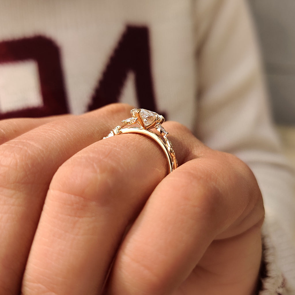 Nature Inspired Marquise Diamond Ring with Secure Leaf Style Prong