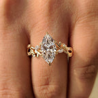 Nature Inspired Marquise Diamond Ring with Secure Leaf Style Prong