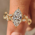 Nature Inspired Marquise Diamond Ring with Secure Leaf Style Prong