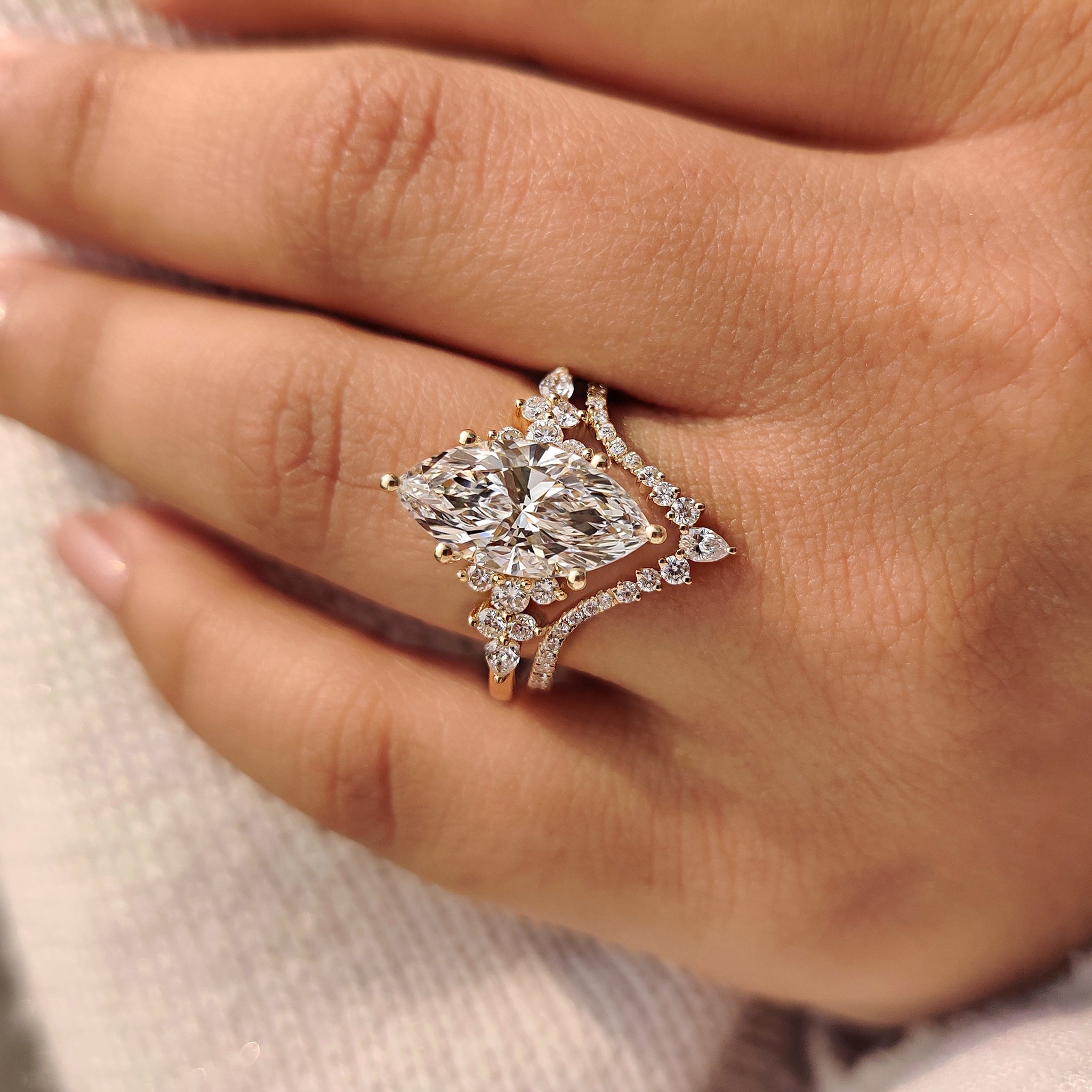 Cluster Setting Marquise Cut Ring With Wedding Band