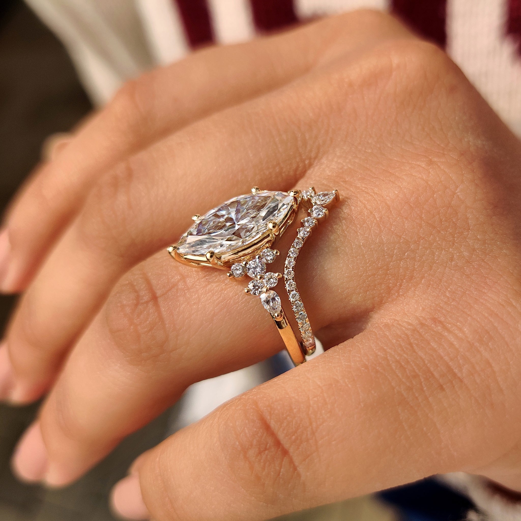 Cluster Setting Marquise Cut Ring With Wedding Band