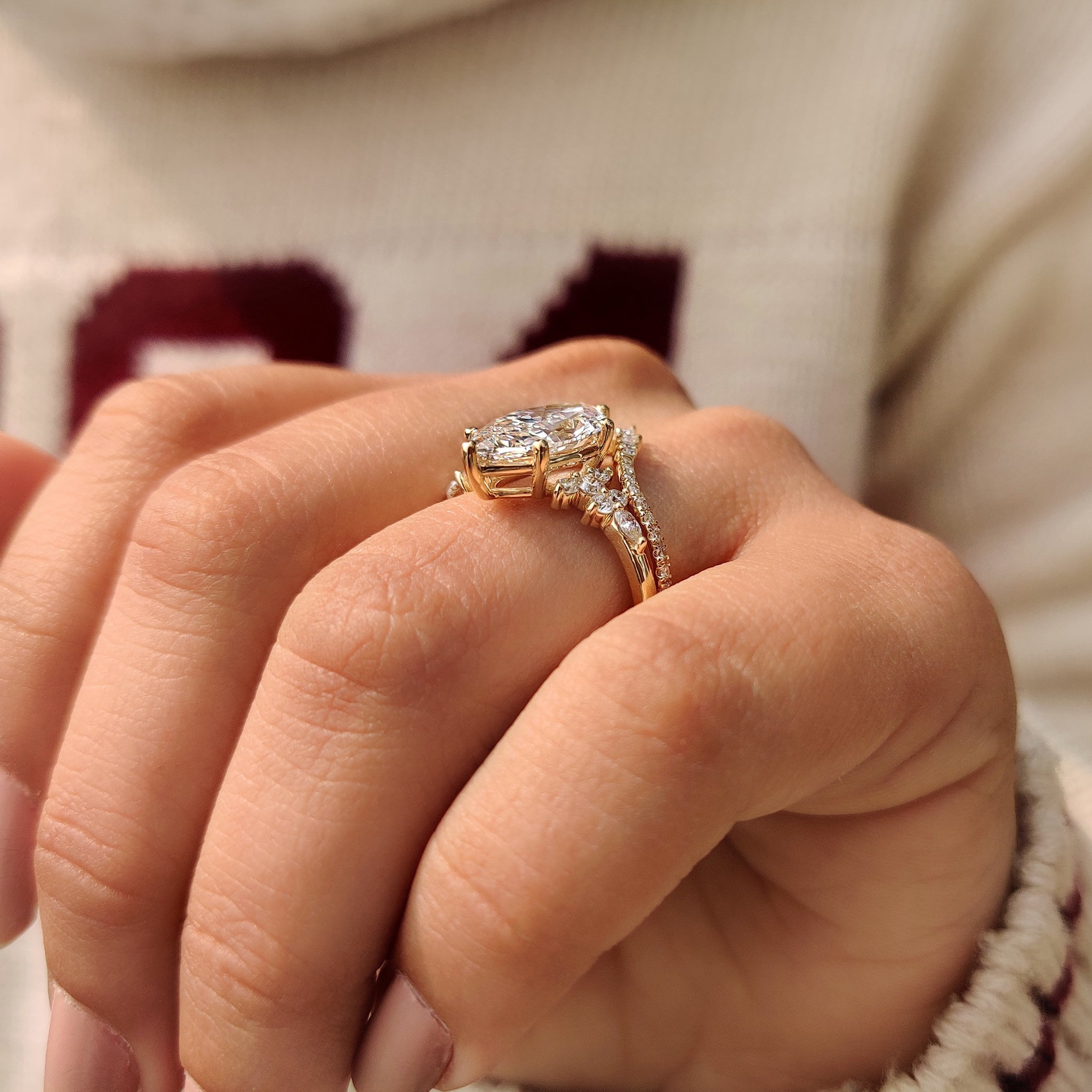 Cluster Setting Marquise Cut Ring With Wedding Band