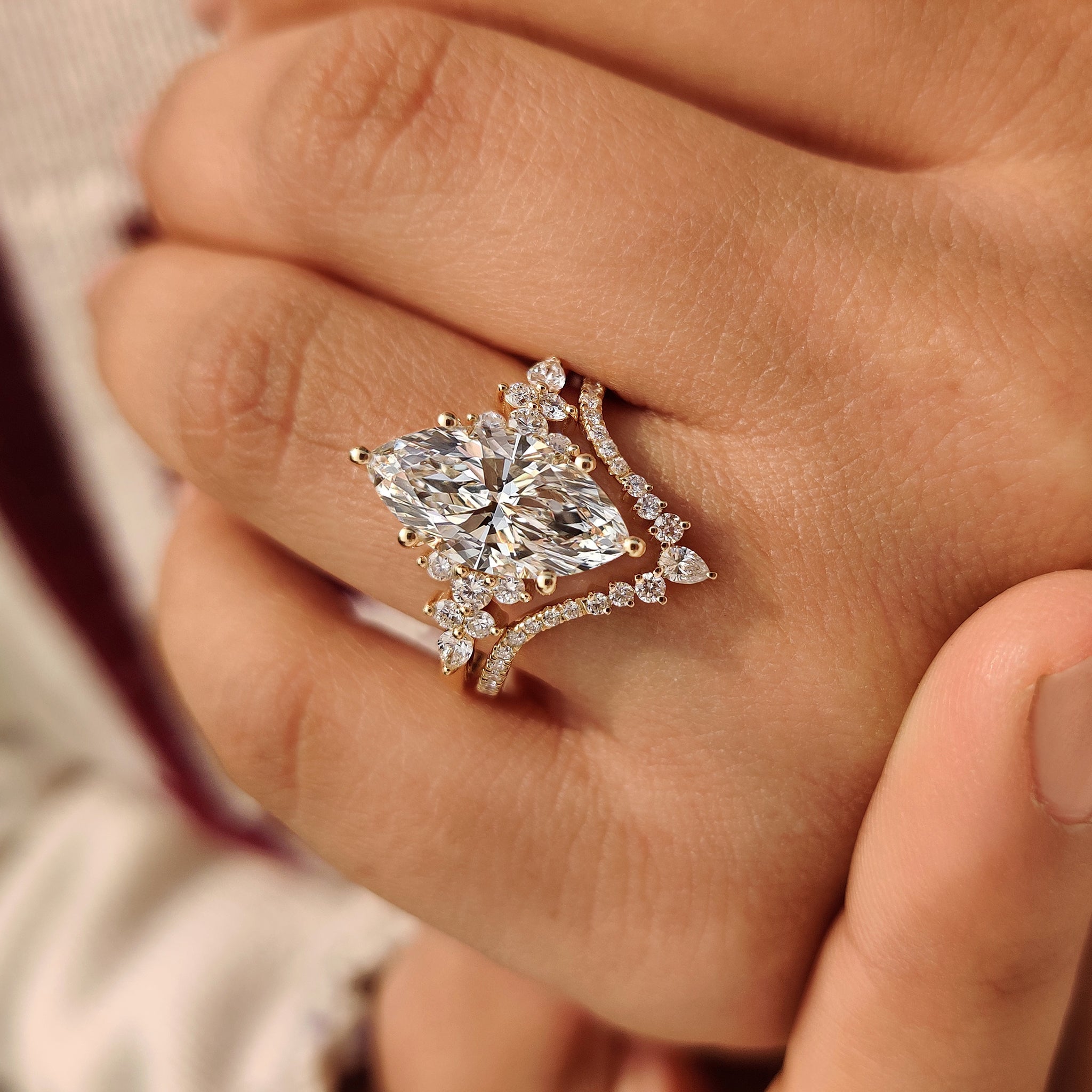 Cluster Setting Marquise Cut Ring With Wedding Band