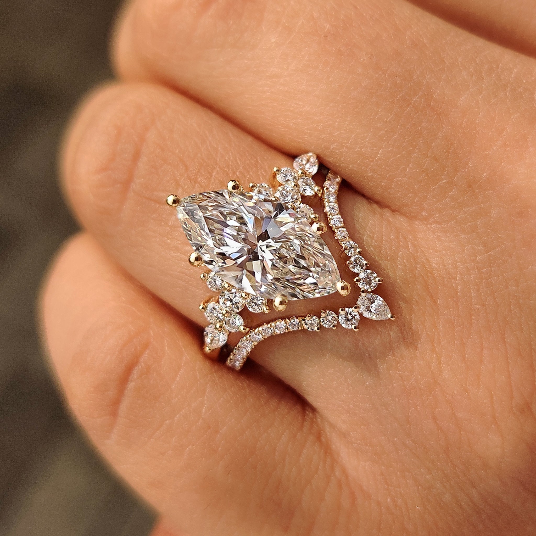 Cluster Setting Marquise Cut Ring With Wedding Band Secondary image