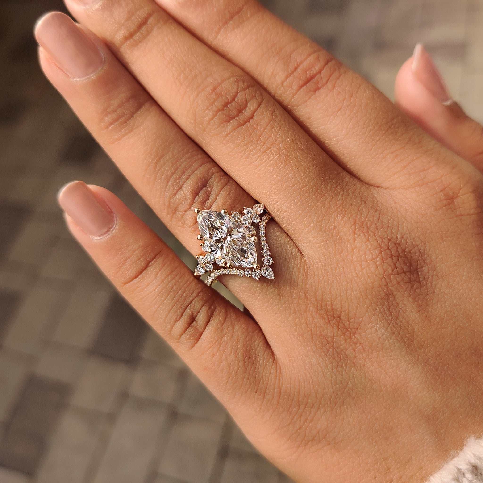 Cluster Setting Marquise Cut Ring With Wedding Band