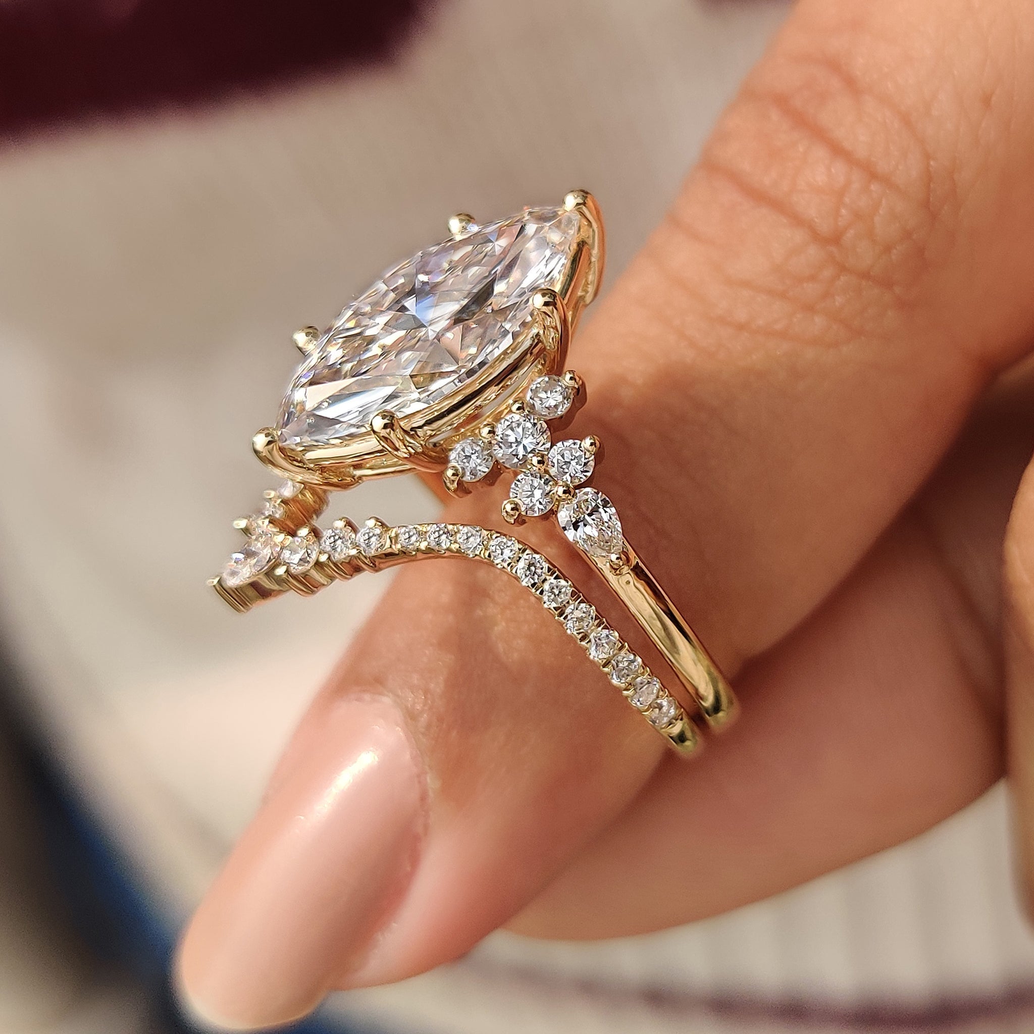 Cluster Setting Marquise Cut Ring With Wedding Band