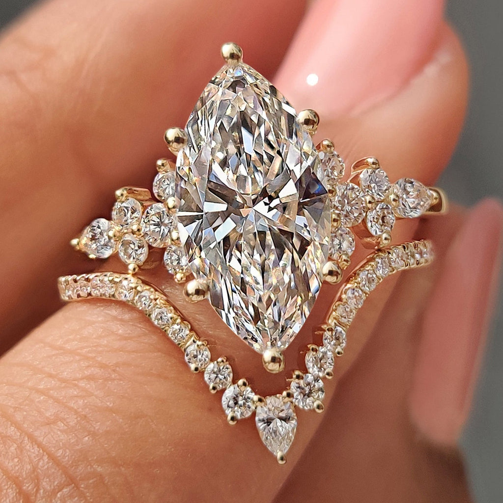 Cluster Setting Marquise Cut Ring With Wedding Band