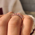 Pink Round Diamond Wedding Band in Half Eternity Style