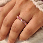 Pink Round Diamond Wedding Band in Half Eternity Style