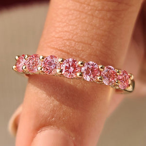 Pink Round Diamond Wedding Band in Half Eternity Style