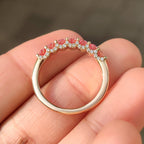Pink Round Diamond Wedding Band in Half Eternity Style