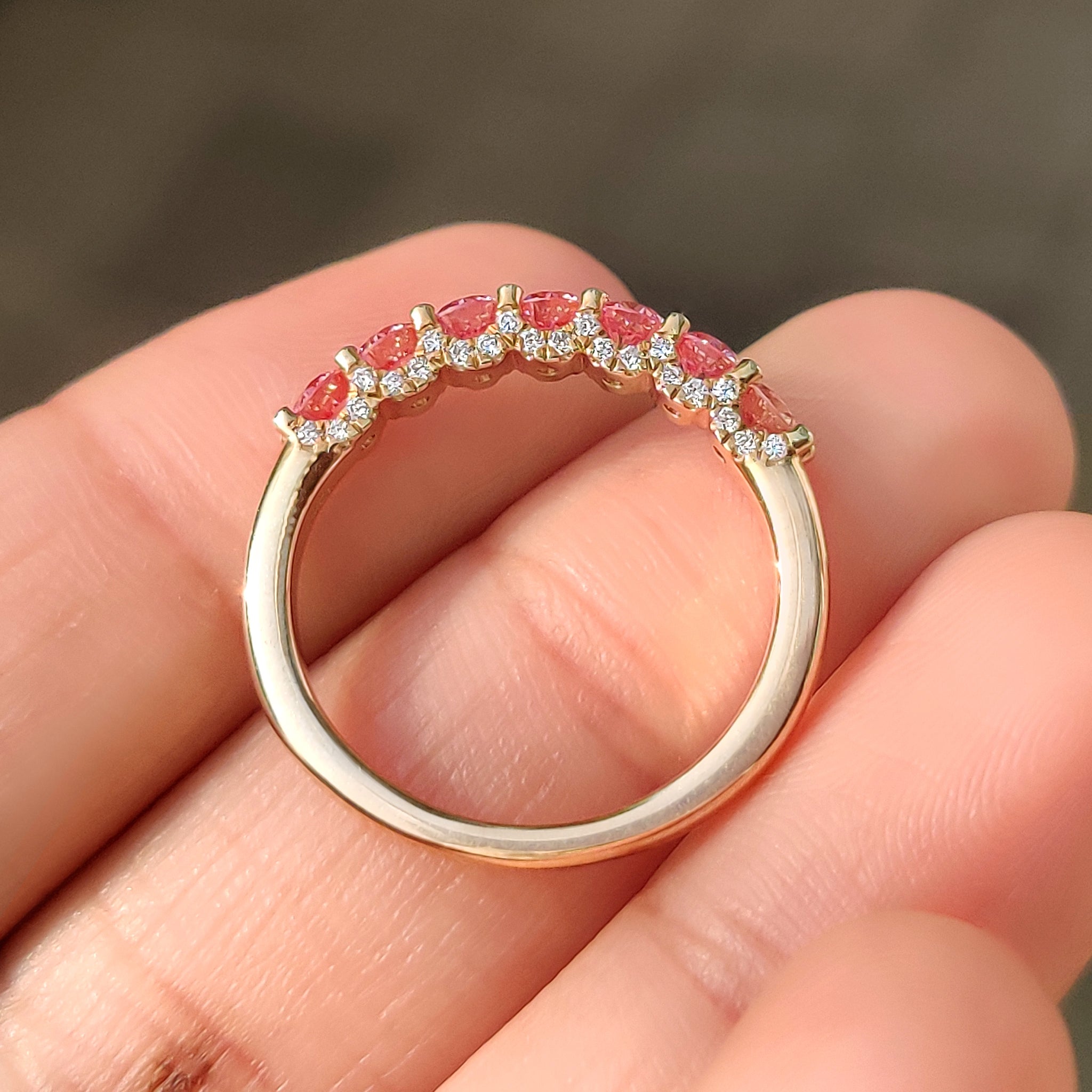 Pink Round Diamond Wedding Band in Half Eternity Style