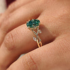 Nature Inspired Green Oval Cut Moissanite Ring