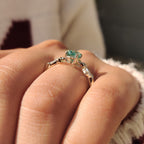 Nature Inspired Green Oval Cut Moissanite Ring