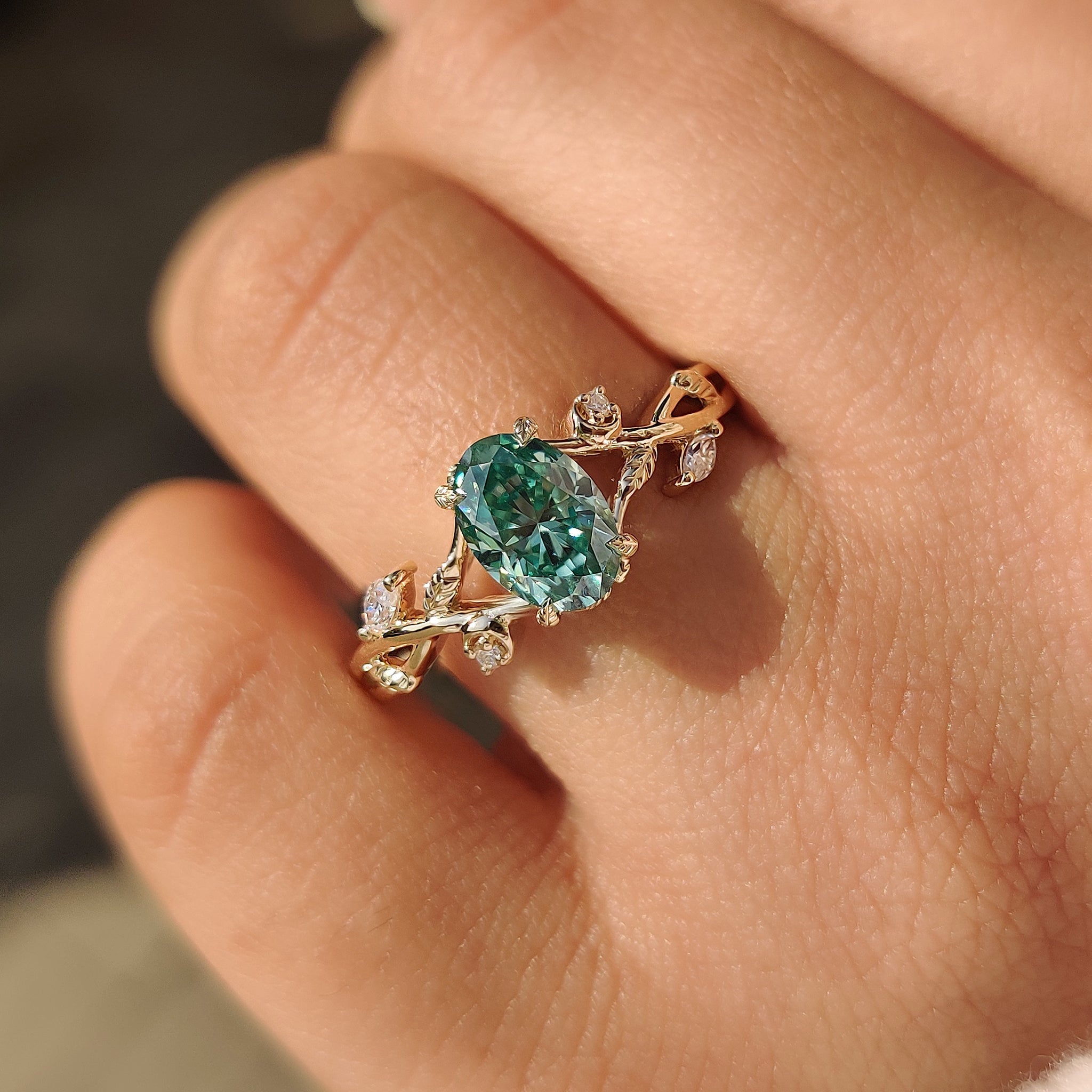 Nature Inspired Green Oval Cut Moissanite Ring Secondary image