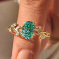 Nature Inspired Green Oval Cut Moissanite Ring