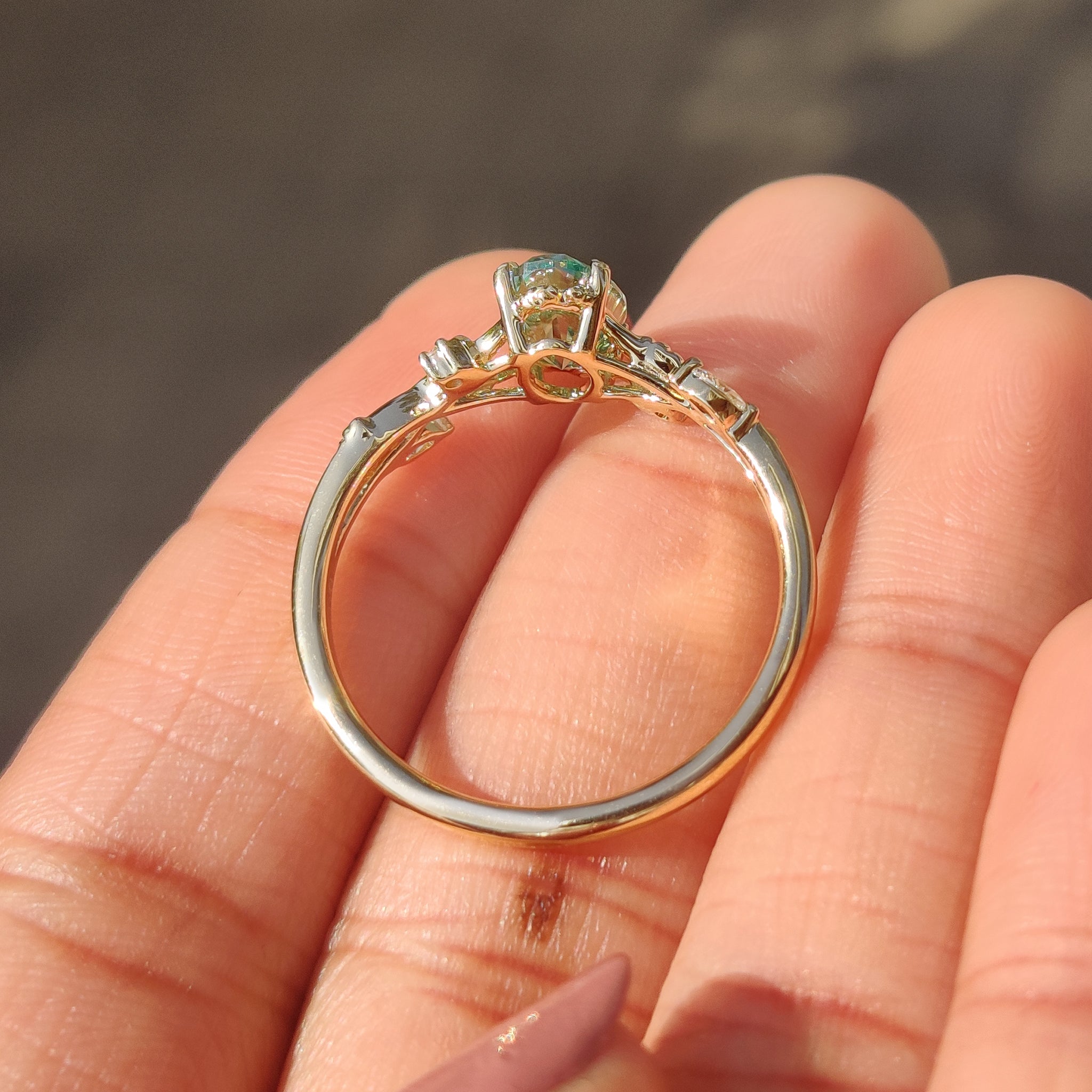 Nature Inspired Green Oval Cut Moissanite Ring