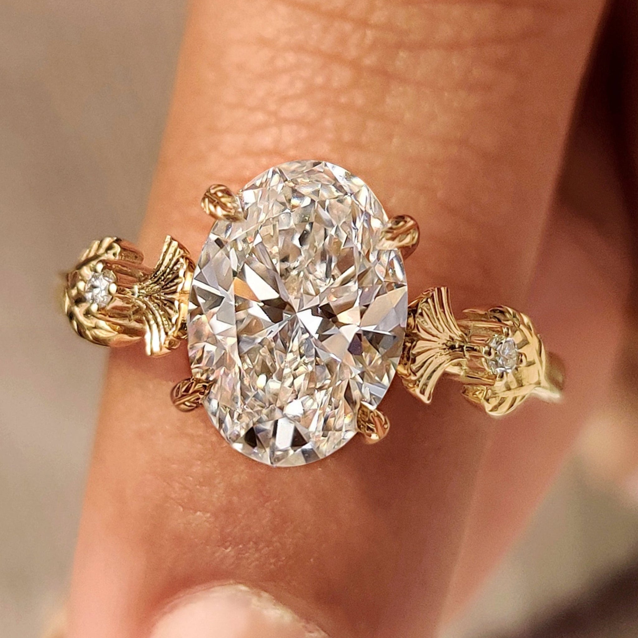 Nature Inspired Oval Diamond Ring in Leaf Style Prong Main image