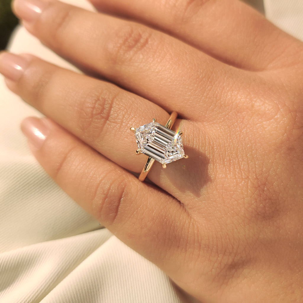 Hexagon Step Cut Solitaire Diamond Ring