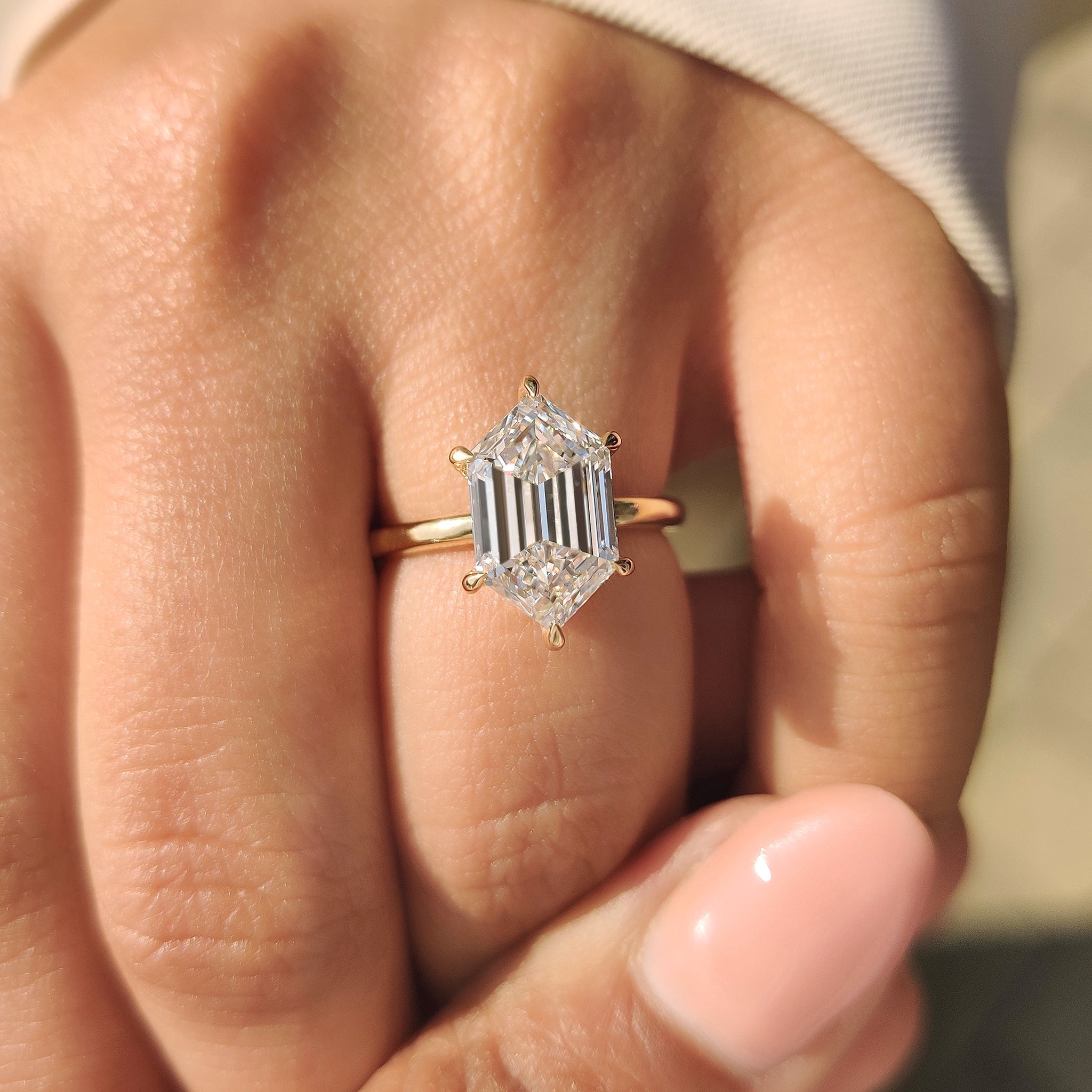 Hexagon Step Cut Solitaire Diamond Ring