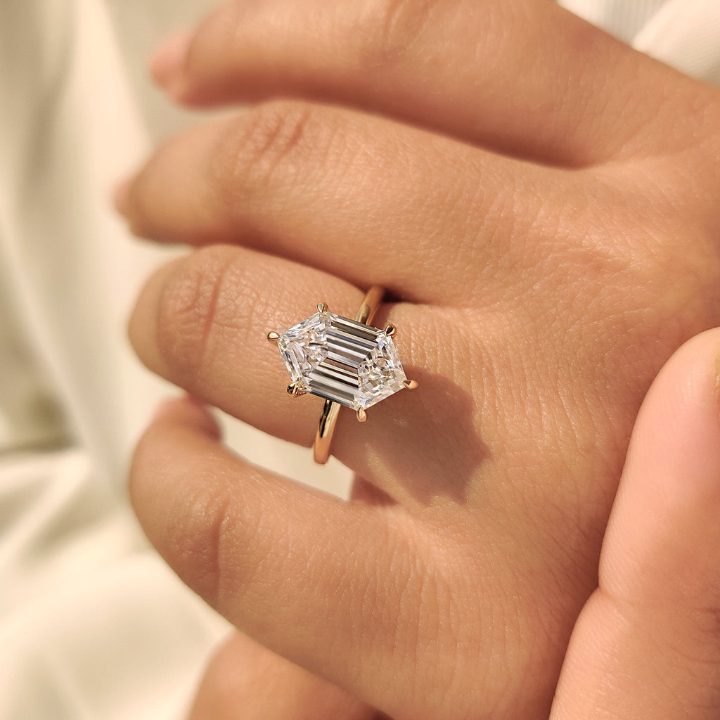 Hexagon Step Cut Solitaire Diamond Ring
