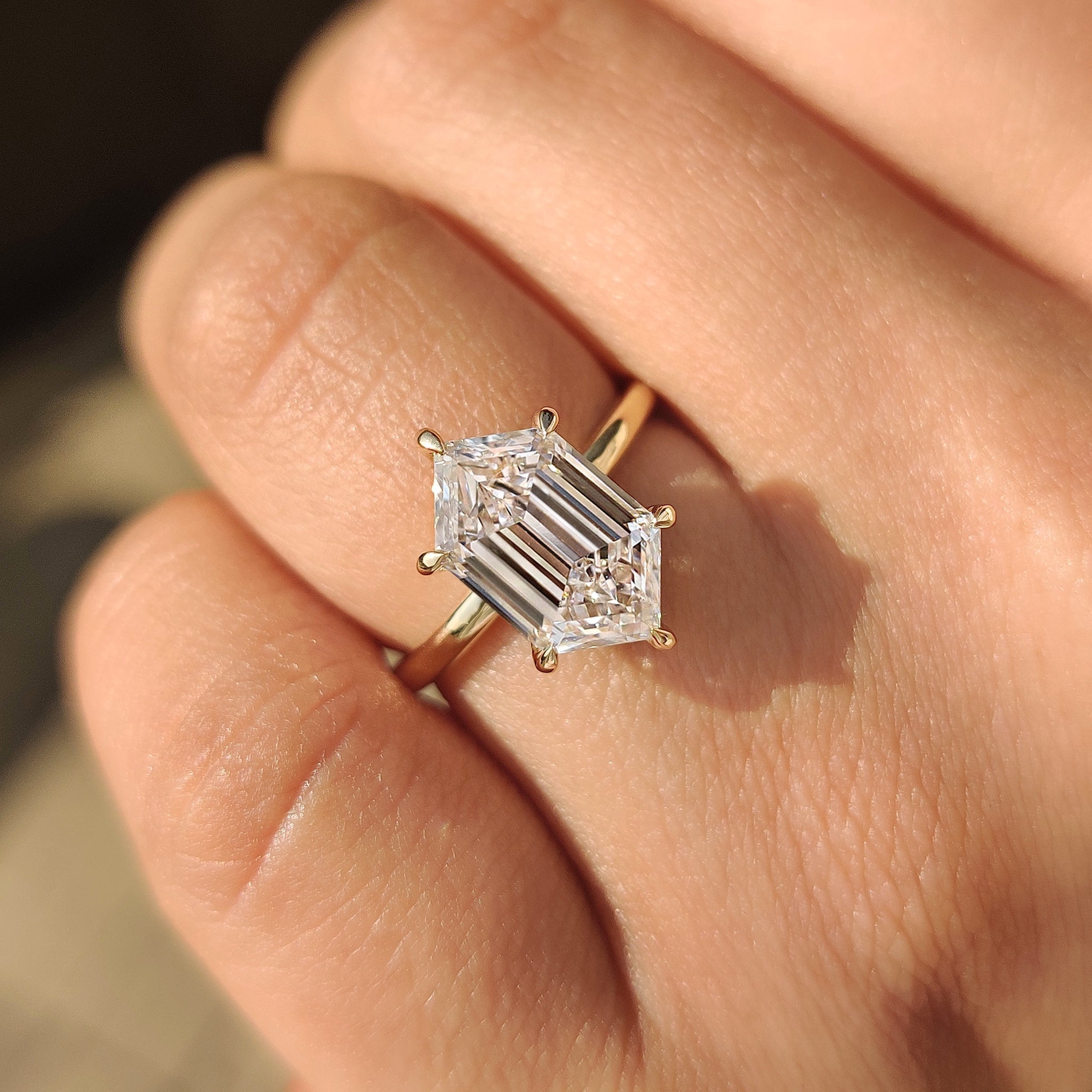 Hexagon Step Cut Solitaire Diamond Ring