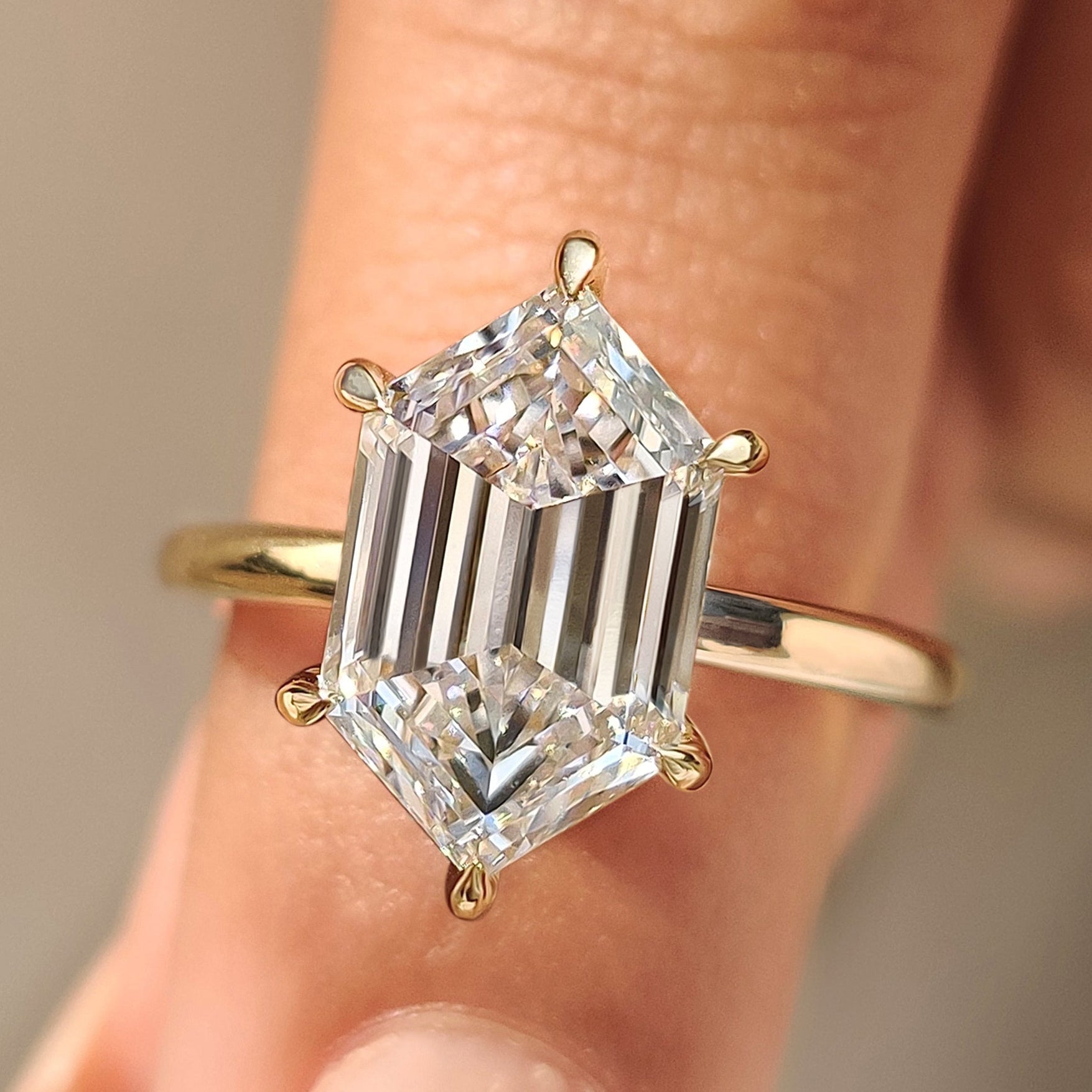 Hexagon Step Cut Solitaire Diamond Ring Main image