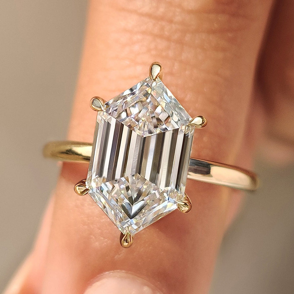 Hexagon Step Cut Solitaire Diamond Ring