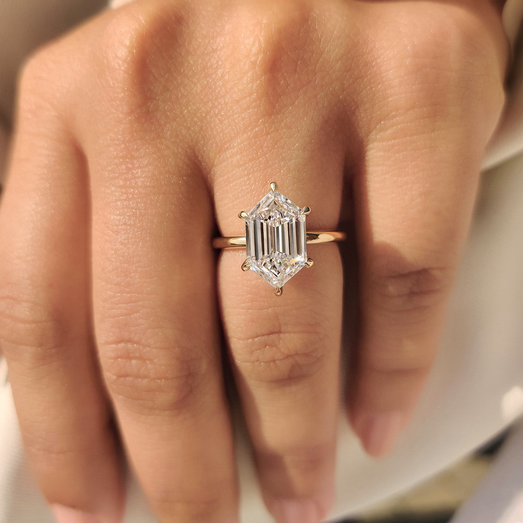 Hexagon Step Cut Solitaire Diamond Ring