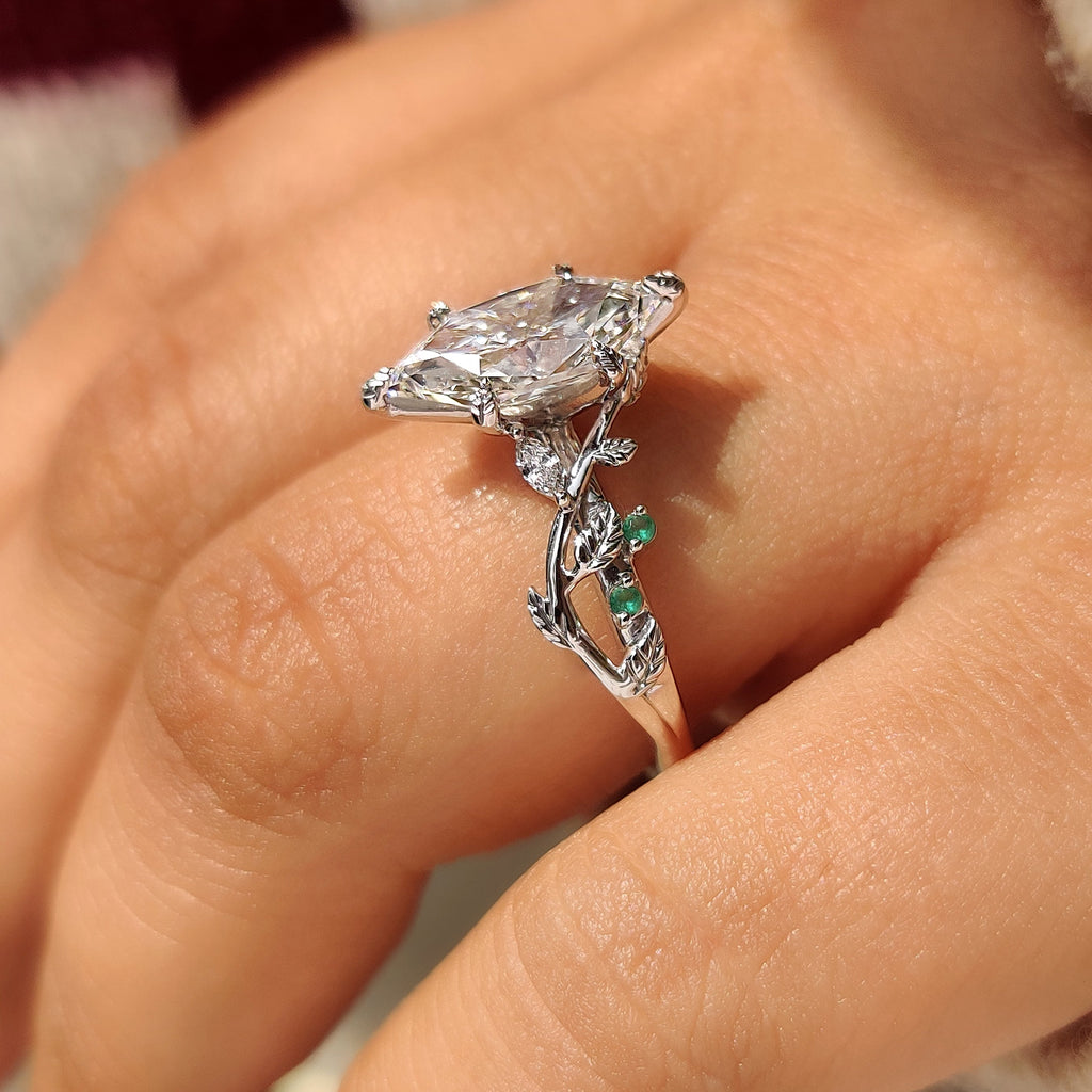 Nature Inspired Dutch Marquise Diamond Ring With Cluster Setting