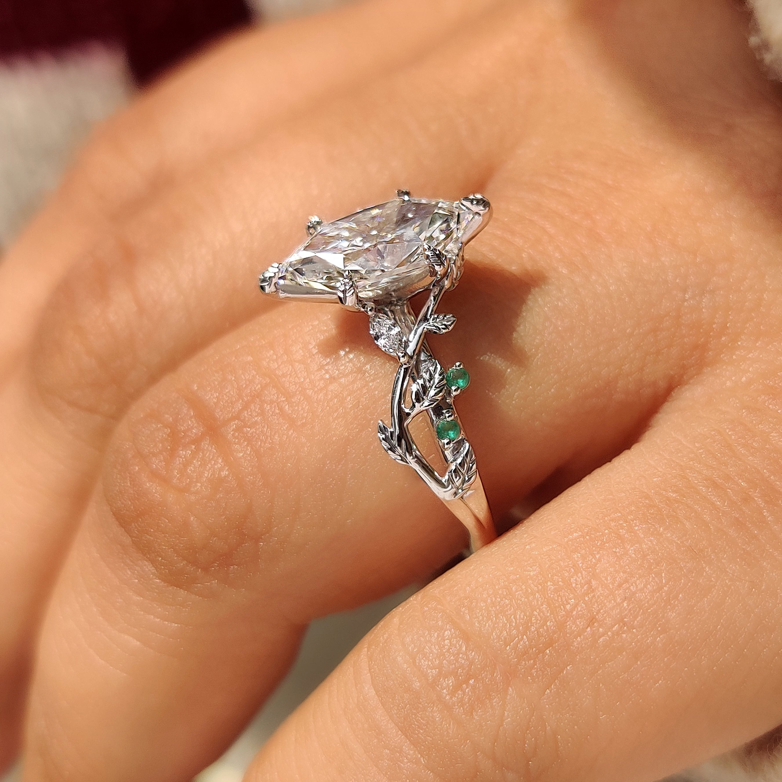 Nature Inspired Dutch Marquise Diamond Ring With Cluster Setting