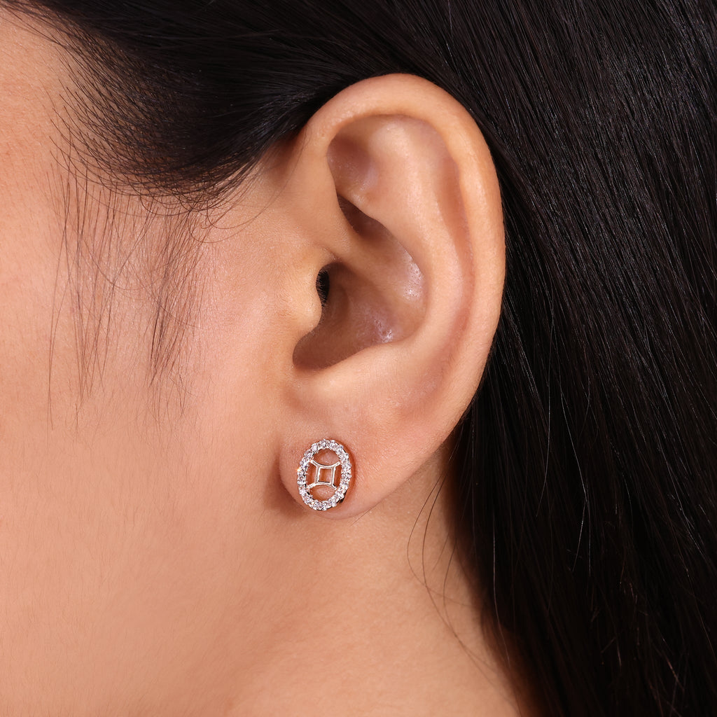 Gemini Earrings in Round Cut Halo Zodiac Style