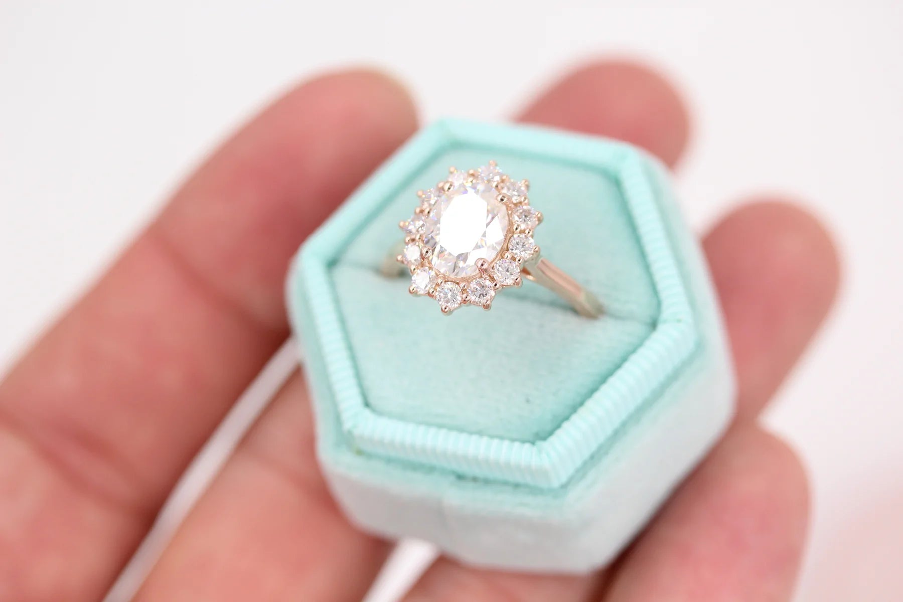 2.00 CT Oval Cut Moissanite Halo Engagement Ring