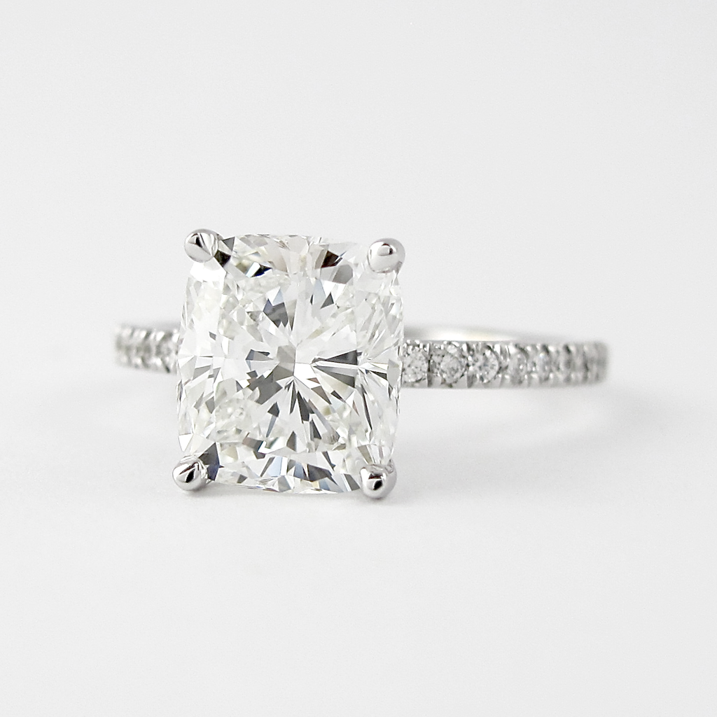 1.50 CT Cushion Cut Pave Style Moissanite Engagement Ring