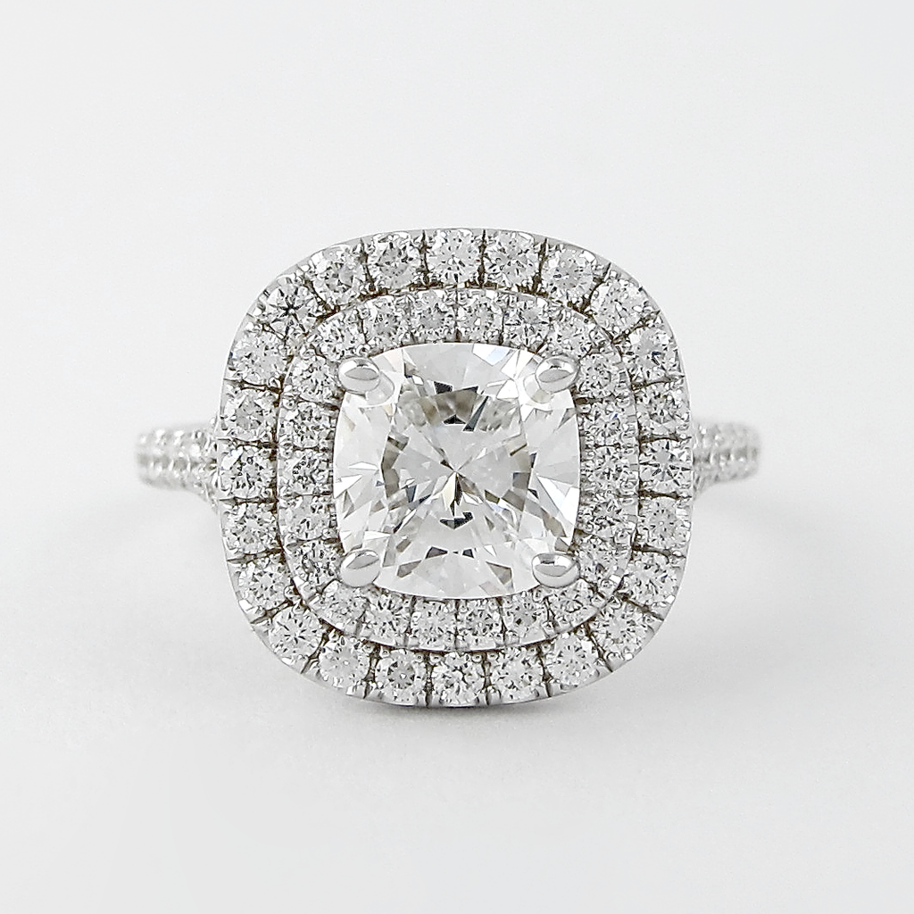 0.95 CT Cushion Cut Double Halo Moissanite Engagement Ring