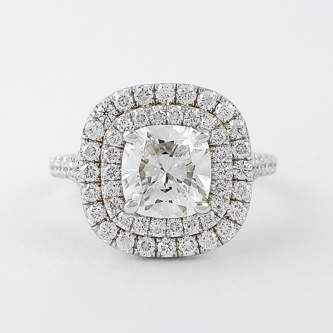 0.95 CT Cushion Cut Double Halo Moissanite Engagement Ring