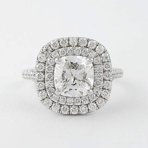 0.95 CT Cushion Cut Double Halo Moissanite Engagement Ring