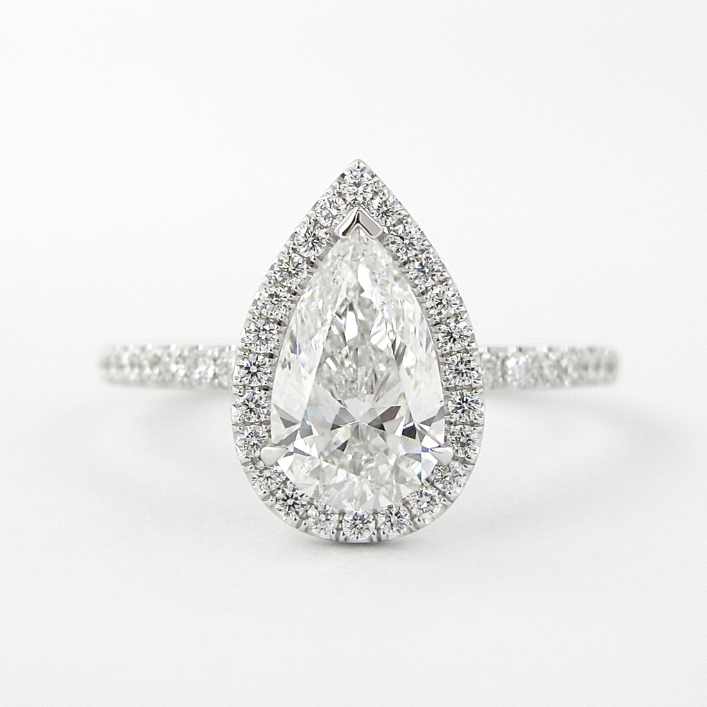 1.50 CT Pear Cut Halo Setting Moissanite Engagement Ring