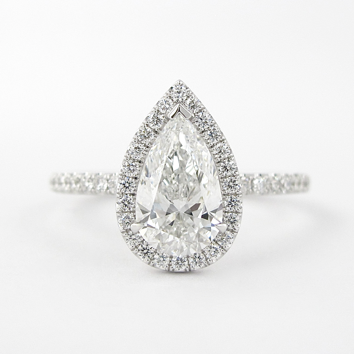 1.50 CT Pear Cut Halo Setting Moissanite Engagement Ring