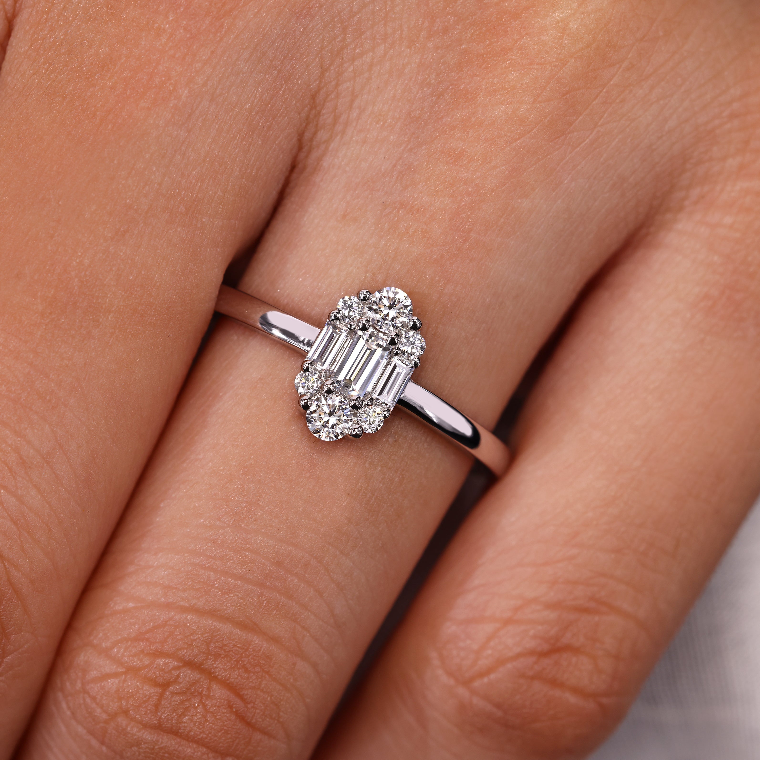 Baguette And Round Diamond Cluster Halo Engagement Ring Secondary image
