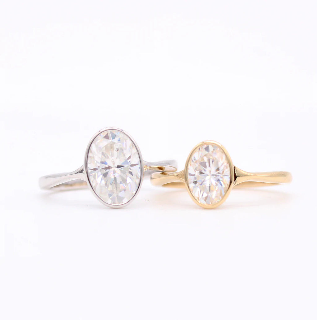2.0 CT Oval Cut Moissanite Bezel Engagement Ring