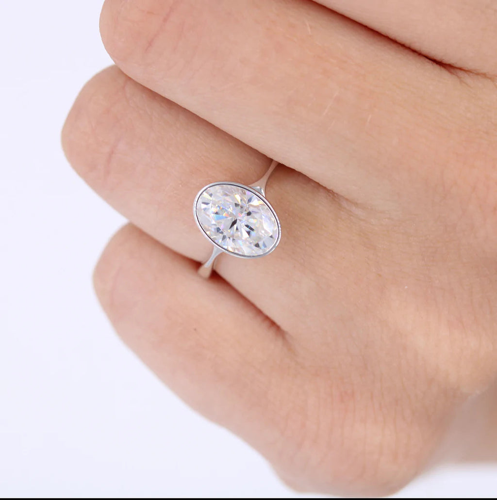 2.0 CT Oval Cut Moissanite Bezel Engagement Ring