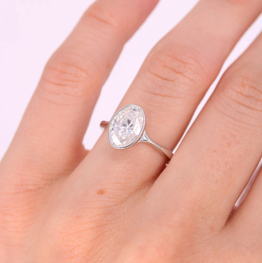 2.0 CT Oval Cut Moissanite Bezel Engagement Ring