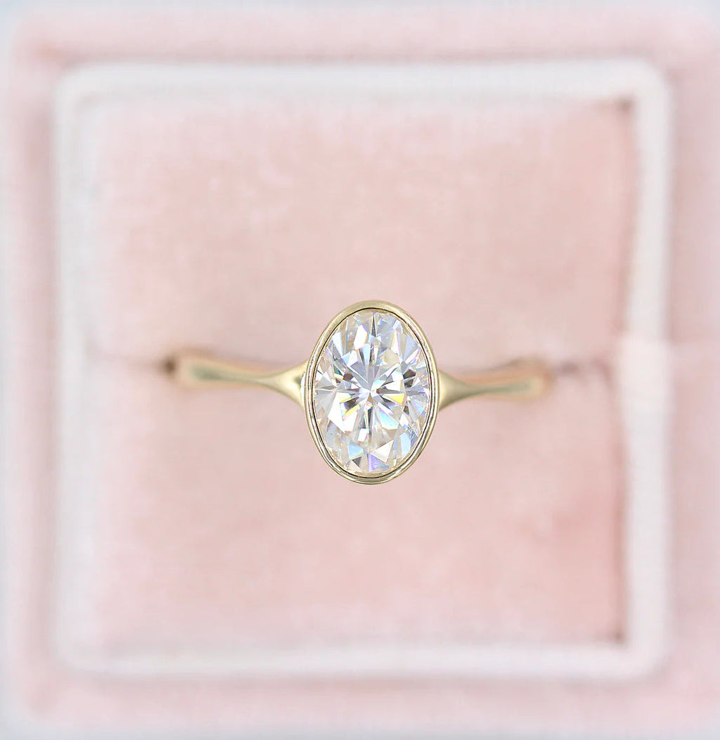 2.0 CT Oval Cut Moissanite Bezel Engagement Ring