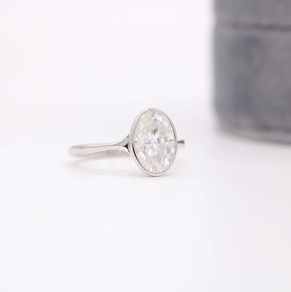 2.0 CT Oval Cut Moissanite Bezel Engagement Ring